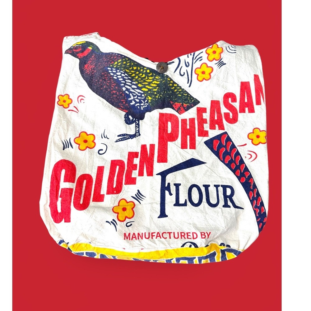 Unbranded Upcycled Feed Sack Hobo Bag Large NWT Golden Pheasant Flour graphic